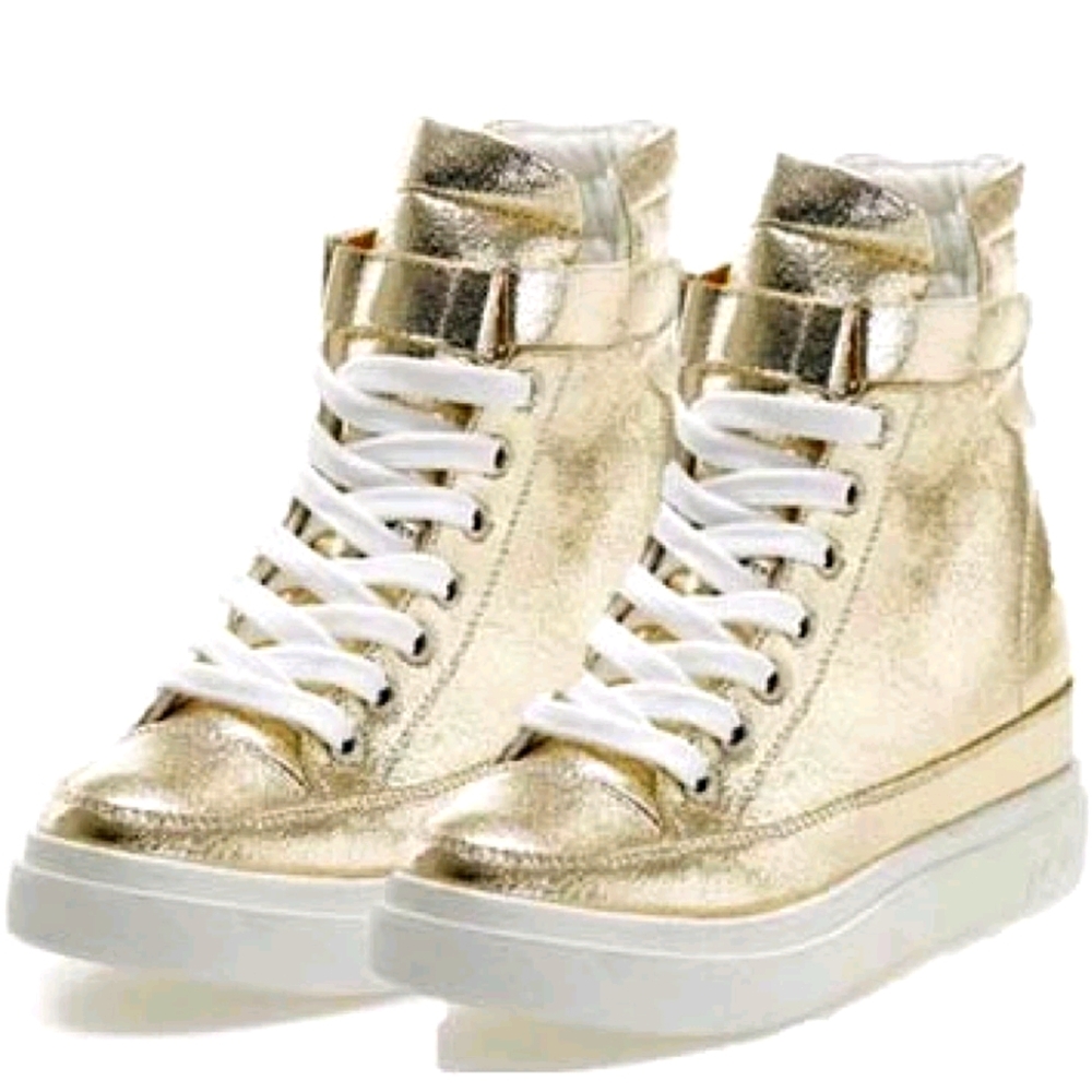 Gold Platform Hightop Wedge Sneakers